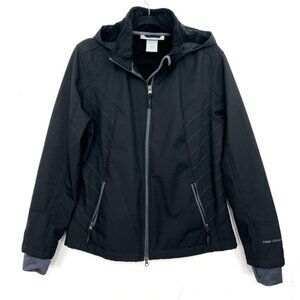 Free Country Black Fleece Lined Coat Hooded Zip Pockets Weatherproof Large